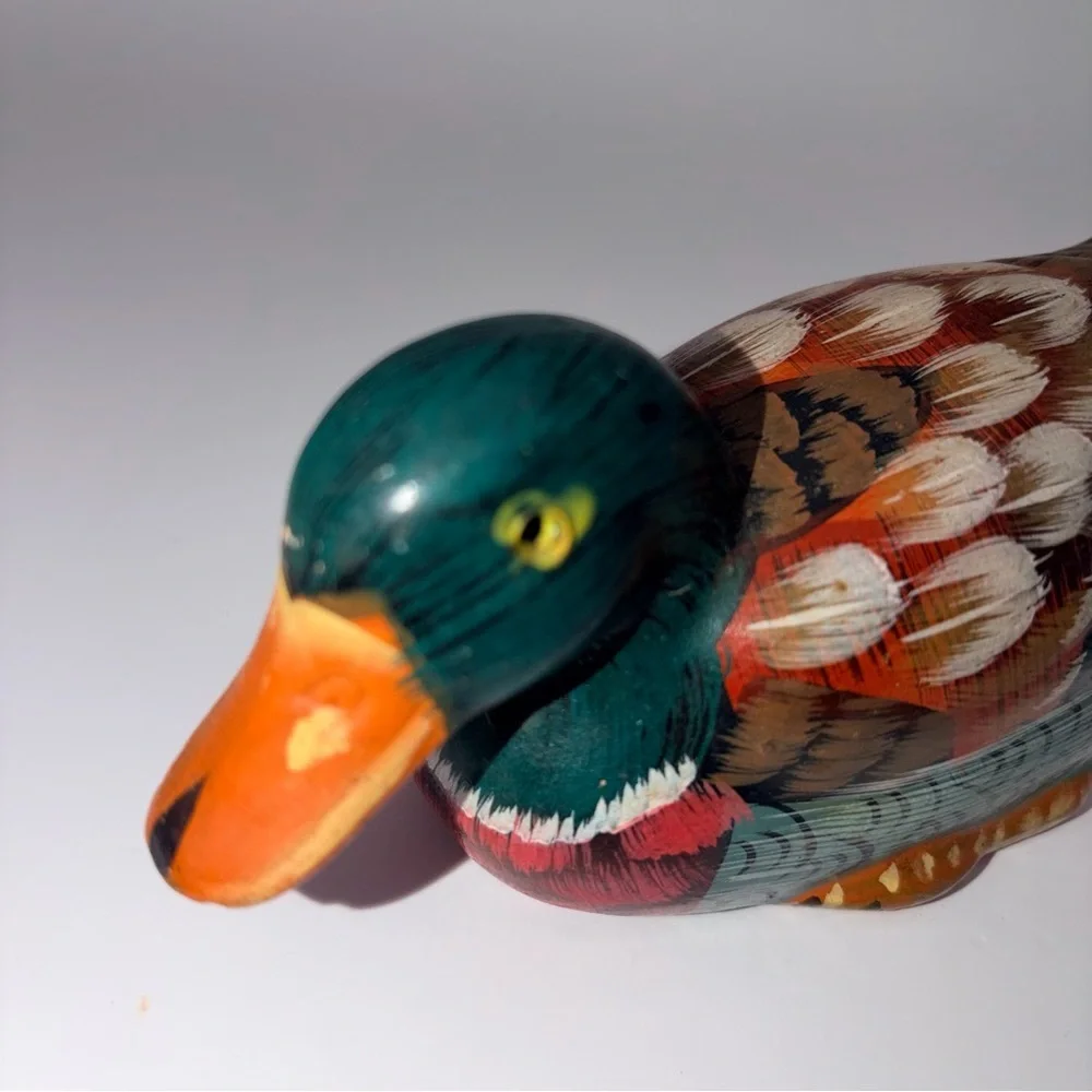 Vintage Hand Carved Wooden Duck Figurine Folk Art Painted Decor | Collectable - Picture 4 of 10